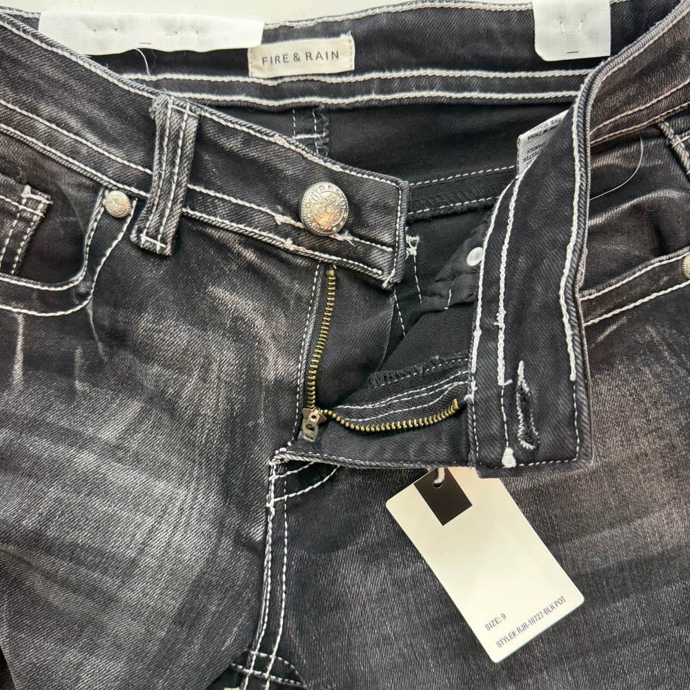 Fire & Rain Y2K Coquette Bootcut Jeans Size 9 Black Rhinestone Cross Pockets NWT - Picture 4 of 14